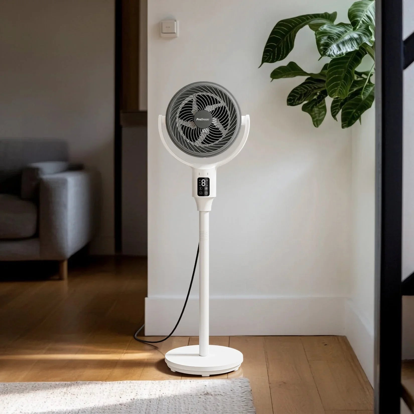 AirFlo™ 43" Hybrid Pedestal Fan - Ultra-Quiet Air Circulator - White/Grey