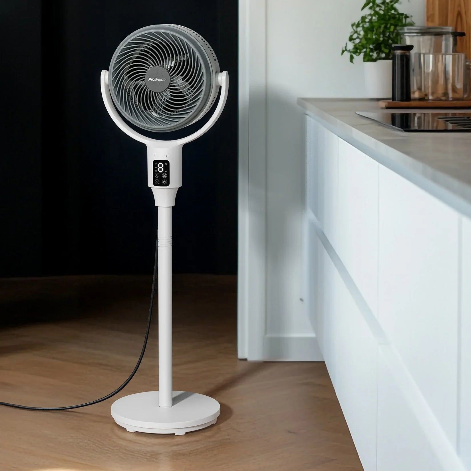 AirFlo™ 43" Hybrid Pedestal Fan - Ultra-Quiet Air Circulator - White/Grey
