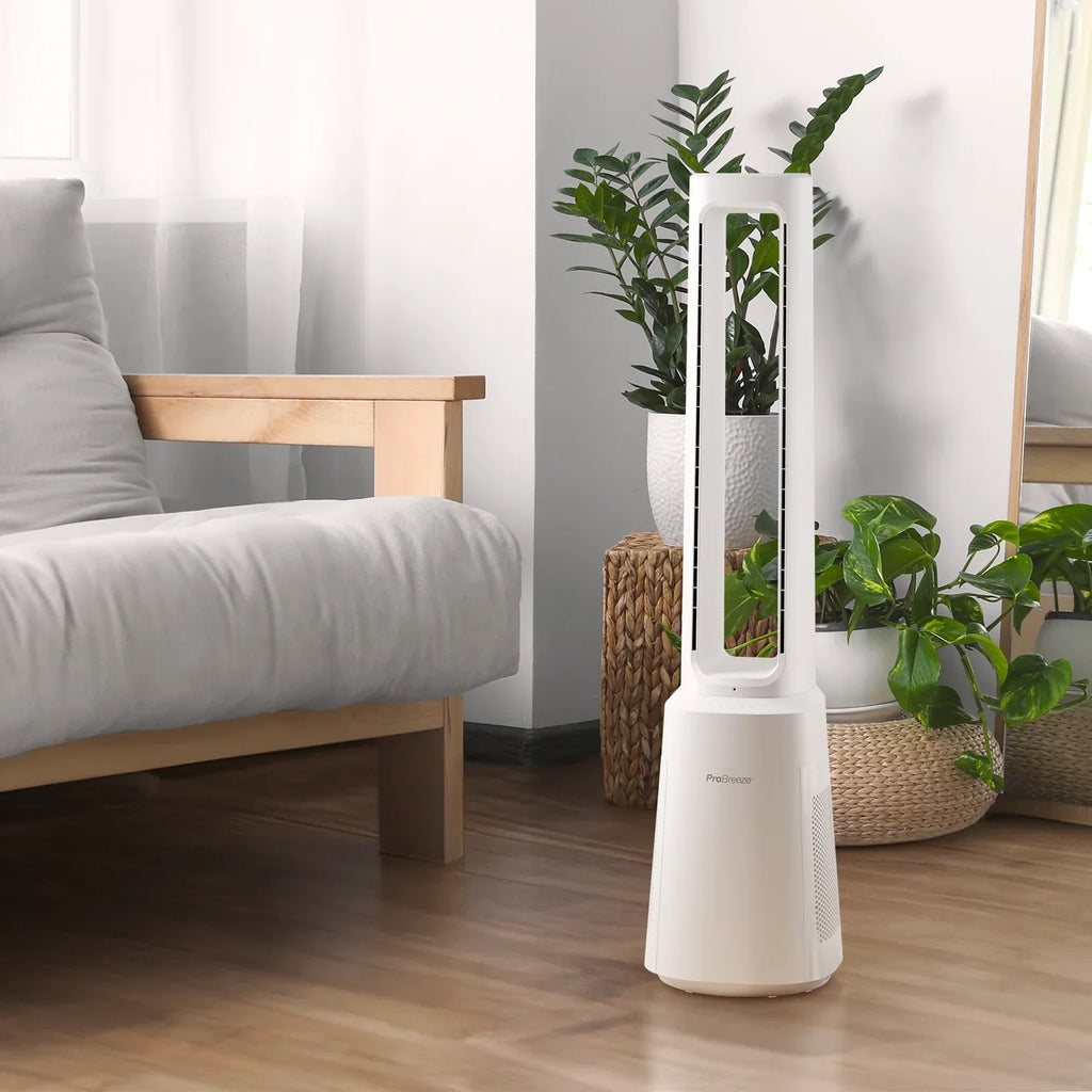 OmniAir 41" Premium Bladeless Tower Fan and Air Purifier - White
