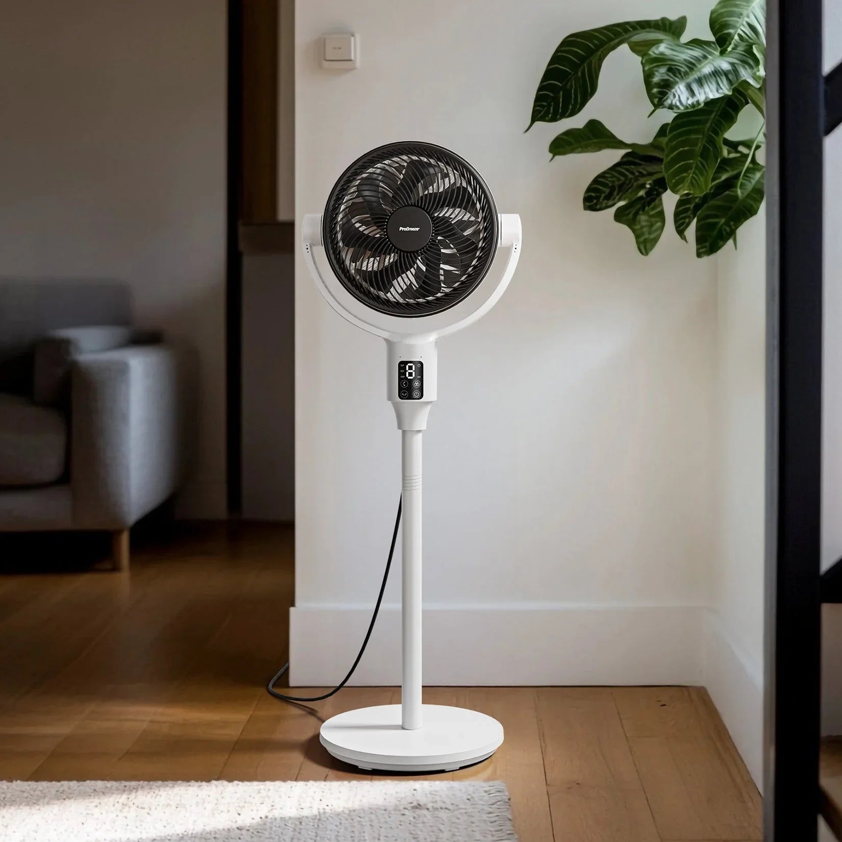 AirFlo Plus™ 44" Hybrid Pedestal Fan - Ultra-Quiet Air Circulator - White/Black