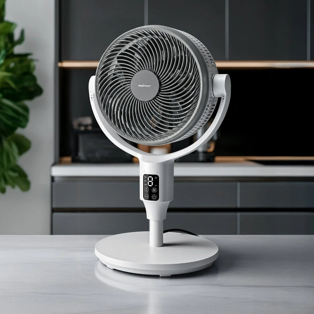 AirFlo Plus™ 44" Smart Hybrid Pedestal Fan - Ultra-Quiet Air Circulator - White/Grey