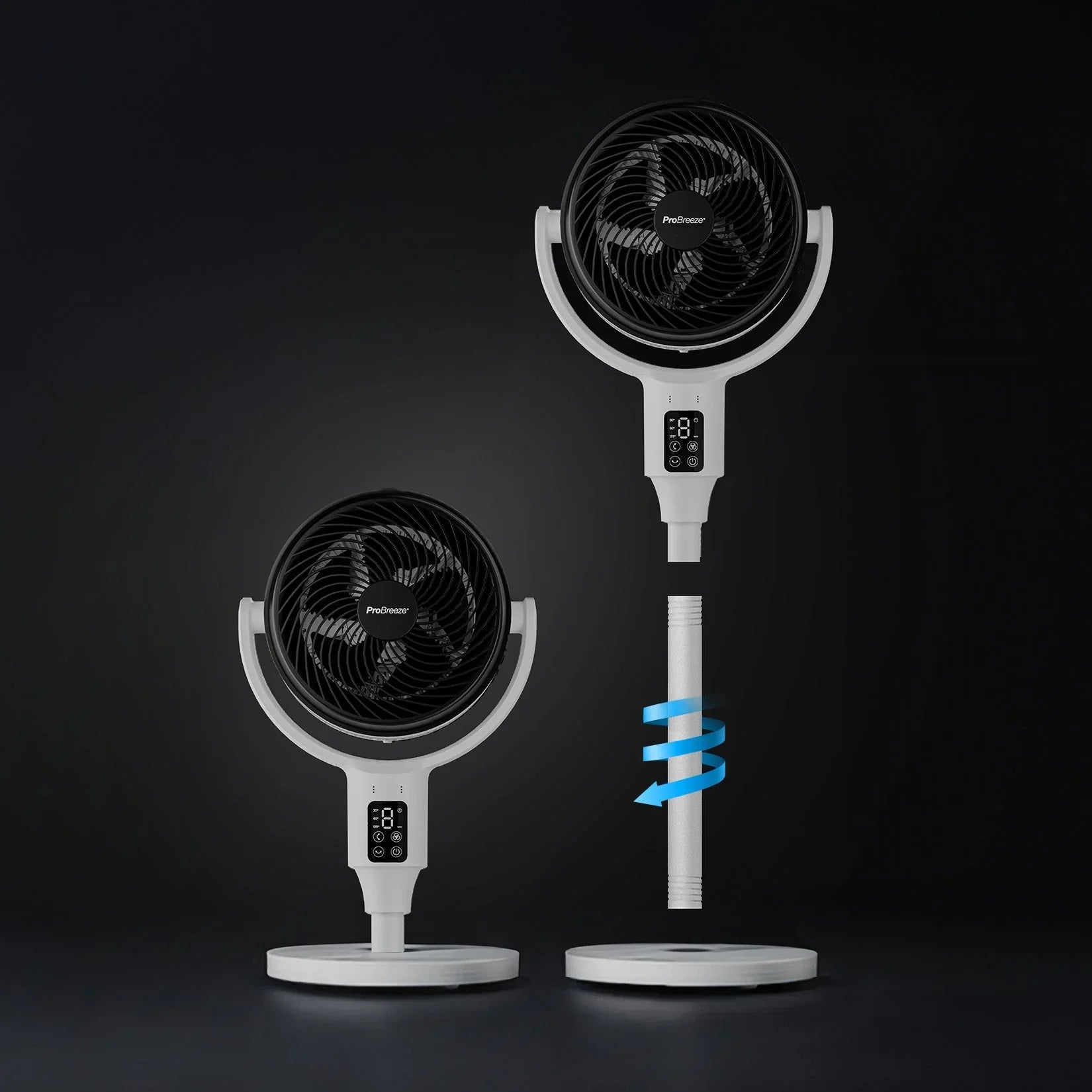 AirFlo™ 43" Hybrid Pedestal Fan - Ultra-Quiet Air Circulator - White/Black
