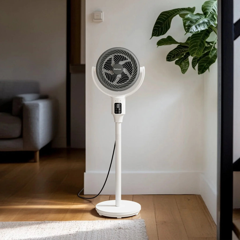 AirFlo™ 43" Smart Hybrid Pedestal Fan - Ultra-Quiet Air Circulator - White/Grey
