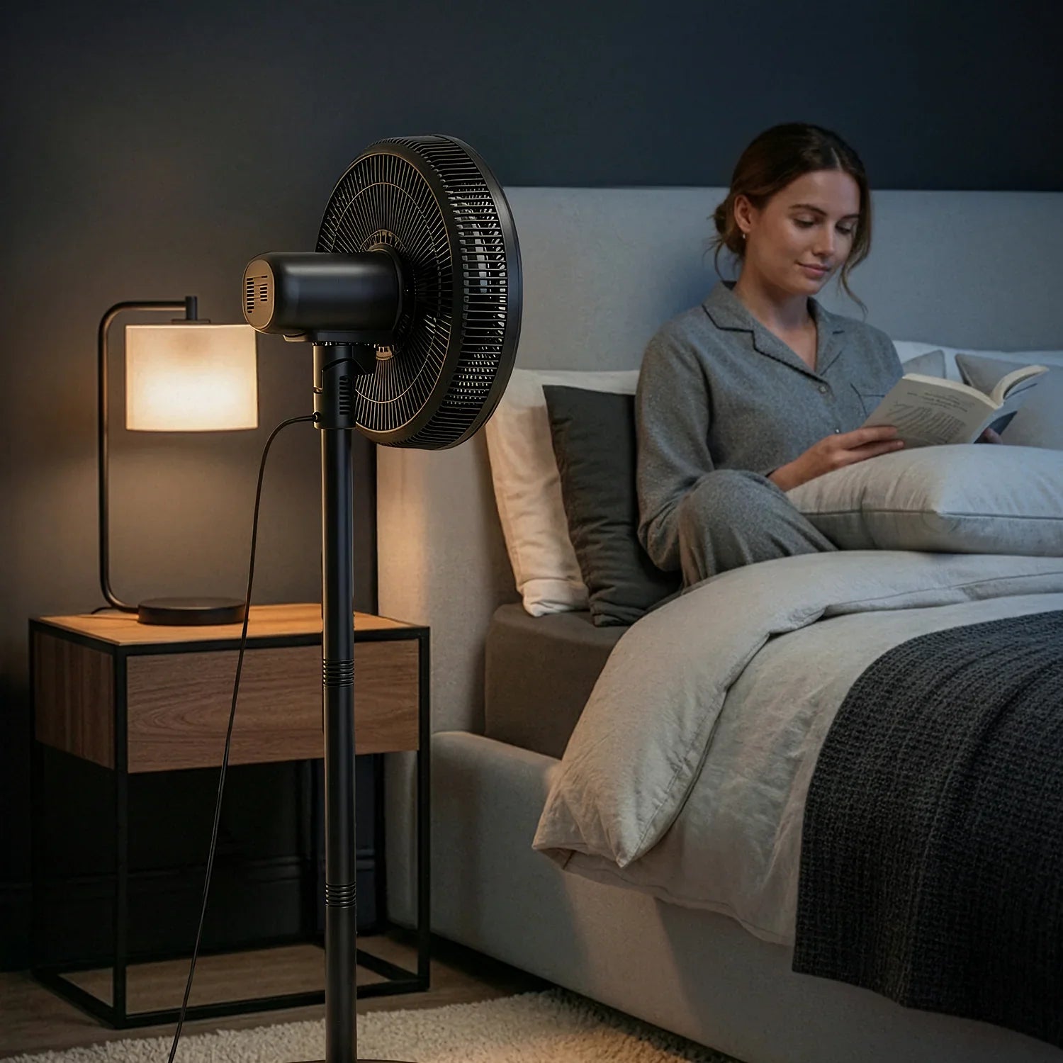 AirFlo™ Slim 43" Hybrid Pedestal Fan - Ultra- Quiet Air Circulator - Black