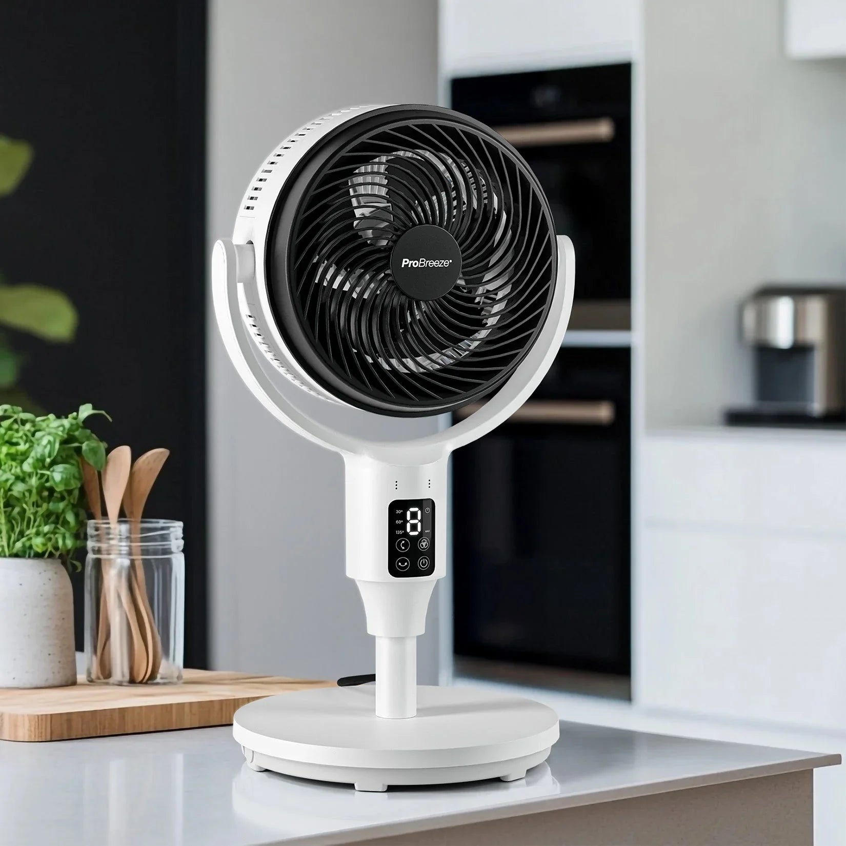 AirFlo™ 43" Smart Hybrid Pedestal Fan - Ultra-Quiet Air Circulator - White/Black