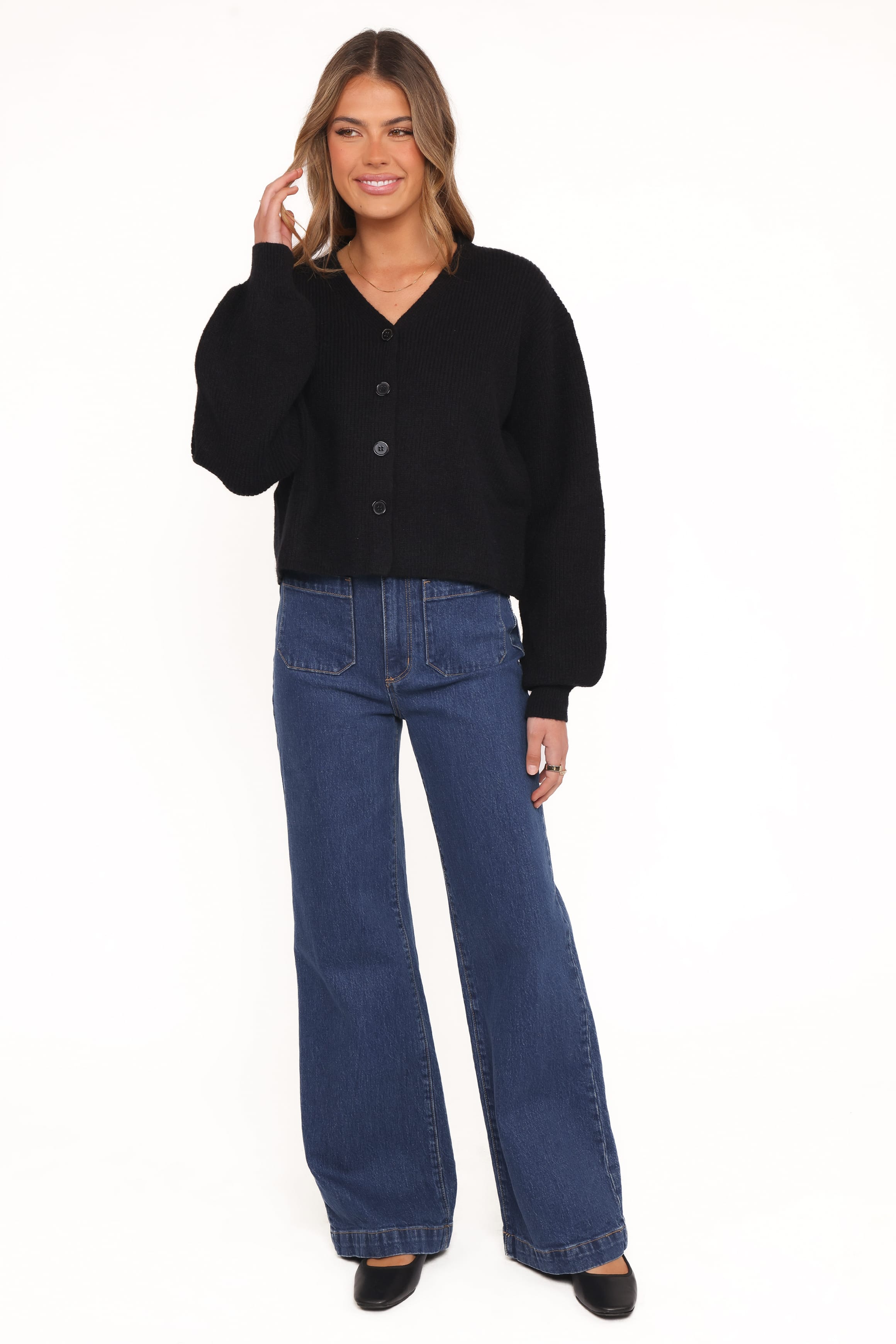 Sybil Button Front Cardigan - Black