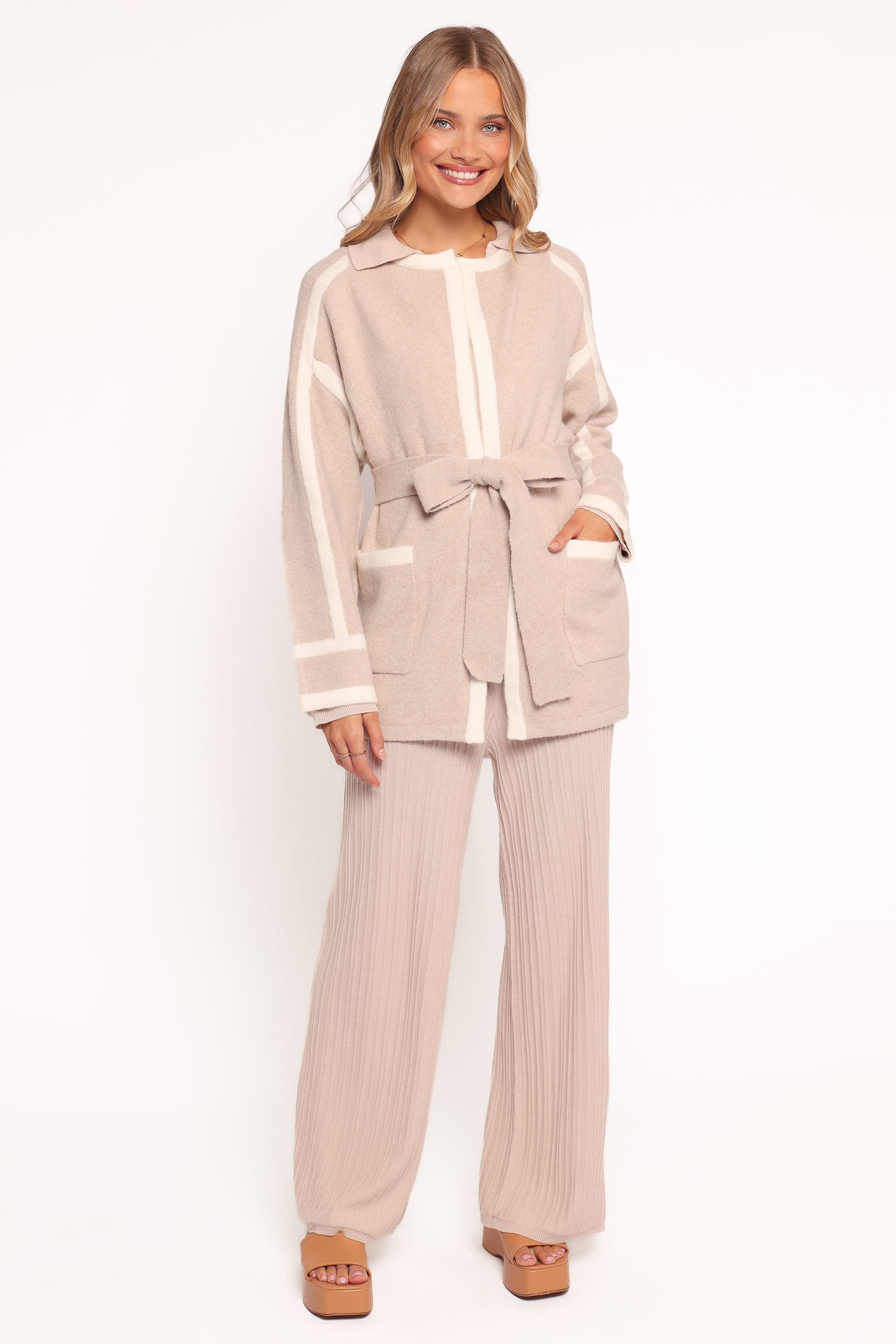 Maloney Tie Front Coatigan - Beige